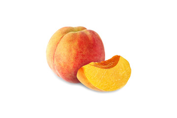 whole and half peach isolated on white background with clipping