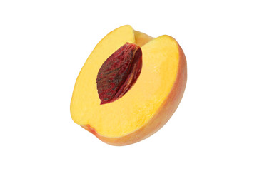 Half  peach with stone isolated on white background with clippin