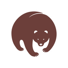 Vector hand-drawn silhouette of a brown bear, inscribed in a circle for the logo, trademark, icon, symbol, or advertising. Isolated on background.