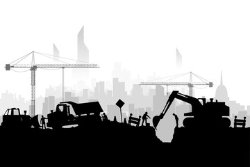 construction vehicles silhoette city © ifh85