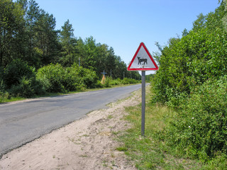 Warning sign " Transhumance " on forest road