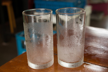Close up of Empty glass with water droped.
