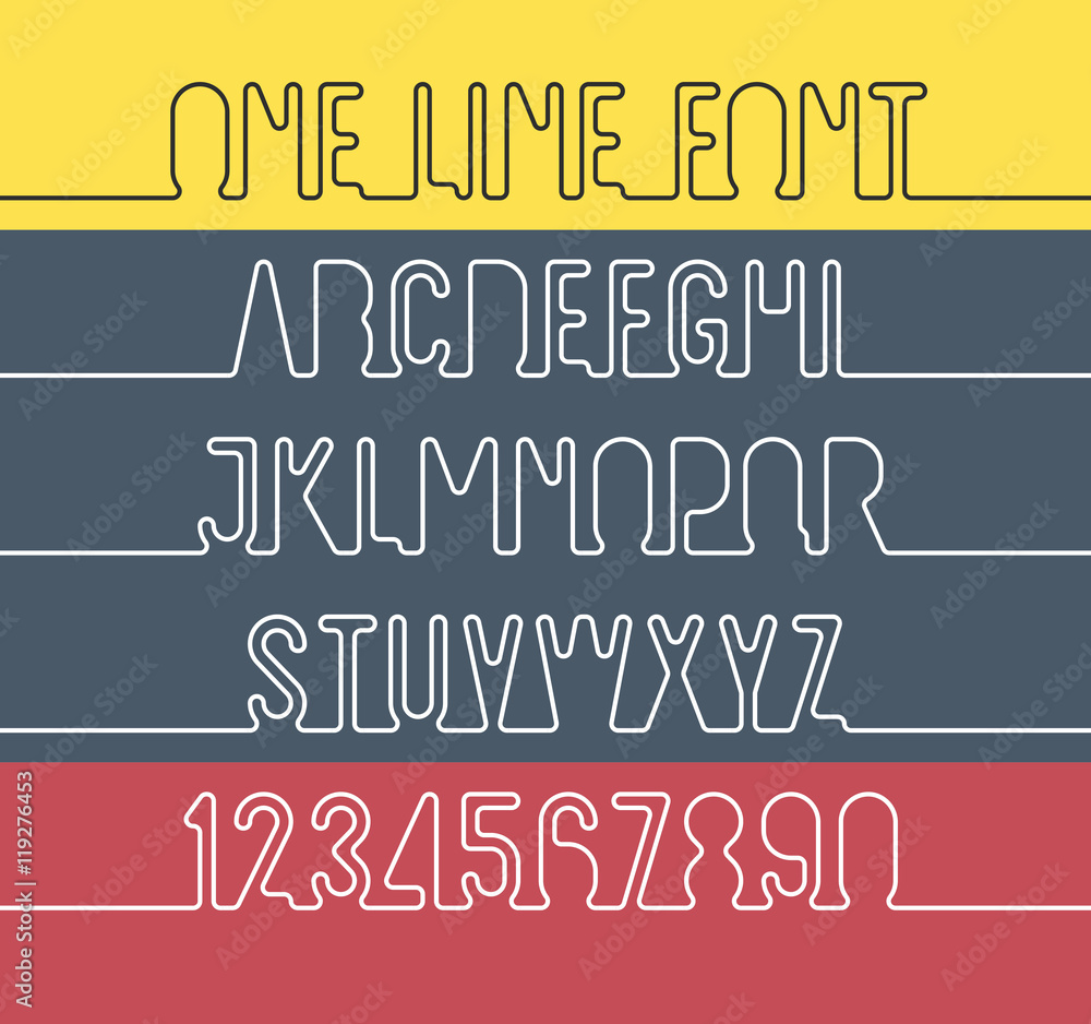 Poster one line alphabet and number one line font