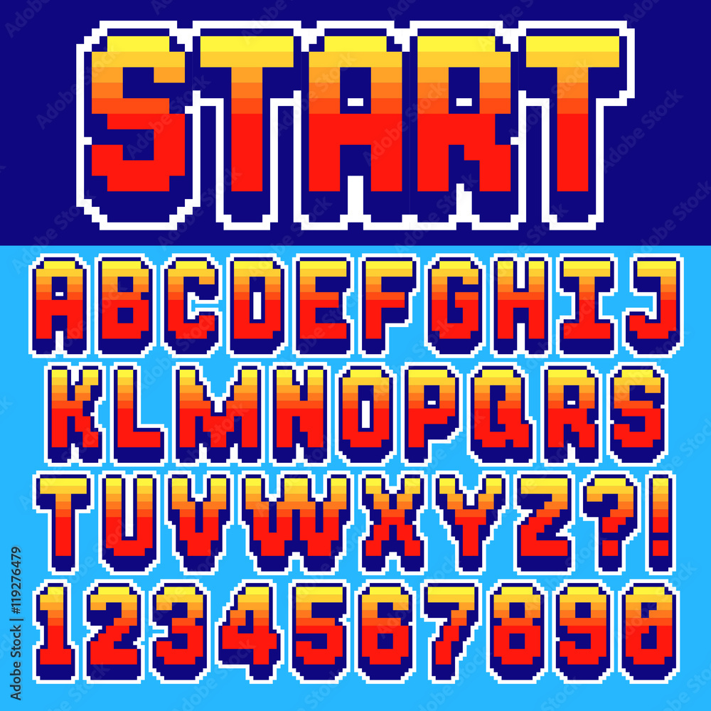 Poster pixel retro font video computer game design