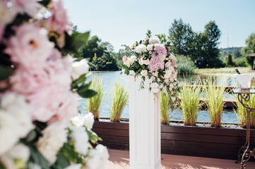 details of beautiful wedding ceremony in the park