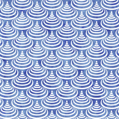 Seamless geometrical pattern with blue watercolor texture