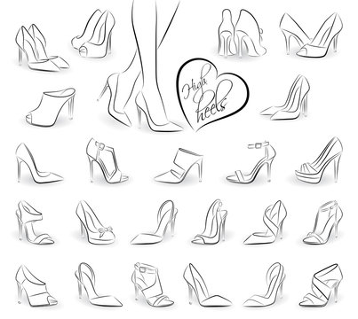 Premium Vector | Woman high heel shoe sketch engraving vector illustration  tshirt apparel print design