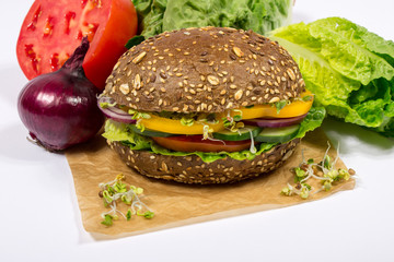 Vegetarian sandwich with fresh vegetables.