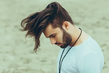 Papier Peint photo Lavable Salon de coiffure Portrait of a man with beard and modern hairstyle