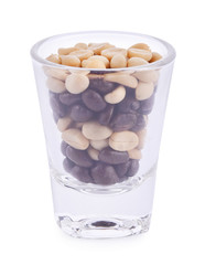 Raw coffee beans,Coffee beans in a glass