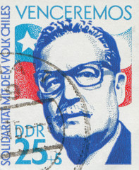 GERMAN DEMOCRATIC REPUBLIC - CIRCA 1973: stamp showing an image of president Salvador Allende, circa 1973