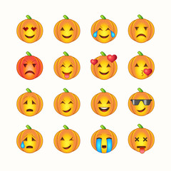 Halloween emoticon face icons set.