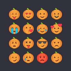 Halloween emoticon face icons set.