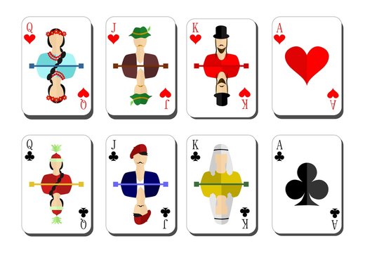 beautiful and original set of designer playing cards in the style of flat design.