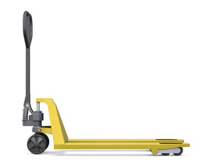 Hand pallet truck. Side view. 3d render image.