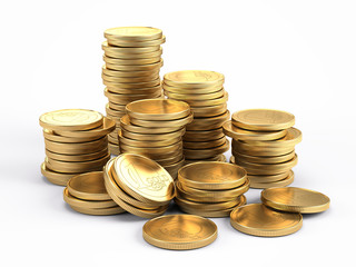 Banking and finance concept - Gold coins isolated on white background. 3d illustration