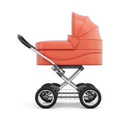 Side view of baby stroller. For boy. 3d rendering.