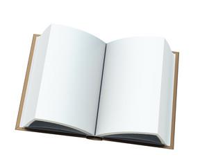 Blank open book isolated on white background. 3d rendering