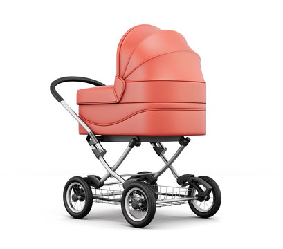 Retro baby stroller.  For boy. 3d rendering.