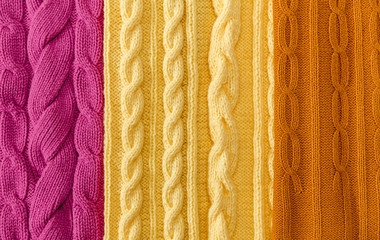 Yellow;Pink and Mustard-Yellow Knitted Items with Braids and Pattern.Hand Made;Fancywork.Background