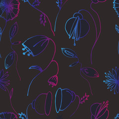 Vector floral pattern in doodle style with flowers and leaves. Gentle, spring floral background.