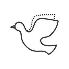 Dove. Vector flat icon. Bird symbol of freedom, peace and love. Thin line style. Outline illustration isolated on white background.