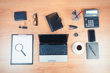 Office desk,Working on a Wooden Table