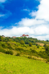 Landscape in Zagorje, Croatia, with old castle Veliki Tabor on hill