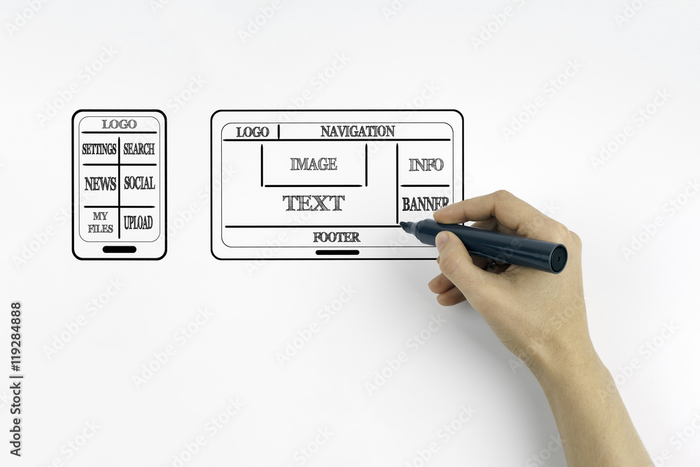 Canvas Prints hand with marker writing website and mobile app development
