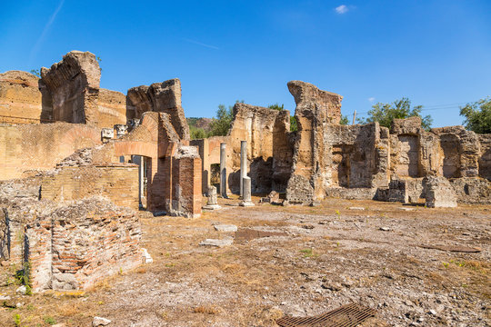 The villa of Emperor Hadrian in Tivoli, Italy. The ruins of buildings in the Golden Square. UNESCO list