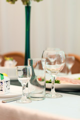 Closeup image of empty stemware standing on a table