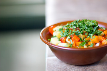 vegetable mix in brown bowl