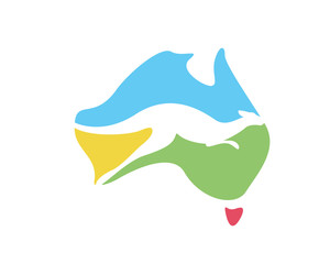 Modern Australia Logo - Colorful Australia Map With Kangaroo Silhouette and Love Symbol