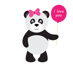 cartoon panda with balloon and bow