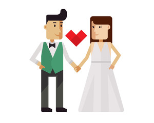 Obraz na płótnie Canvas Isolated Wedding Couple Character - Young Happy Newlyweds