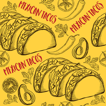 Mexican food seamless pattern background.