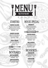 Menu cafe restaurant, template placemat. Food board design.