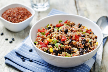 black beans corn white and red rice