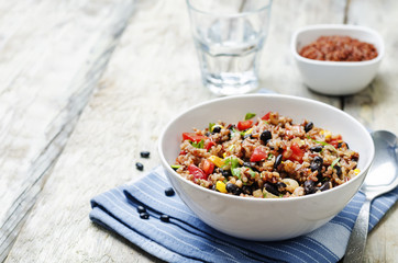 black beans corn white and red rice