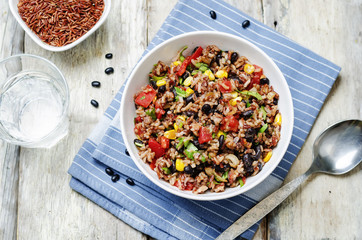black beans corn white and red rice