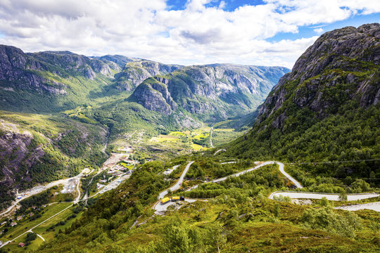 The dramatic mountain road down to Lysebotn in Lysefjorden