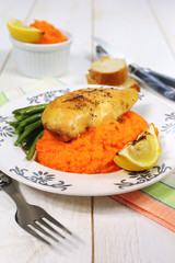 Roast chicken and carrot puree