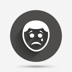 Sad face with tear sign icon. Crying symbol.