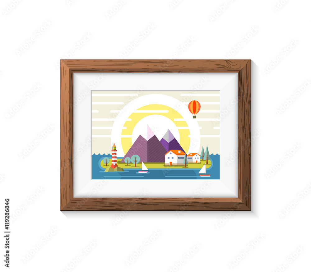 Poster realistic minimal isolated white frame with art scene on white background for presentations. vector 