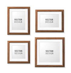 Set of Realistic Minimal Isolated Wood Frames on White Background for Presentations. Vector Elements.