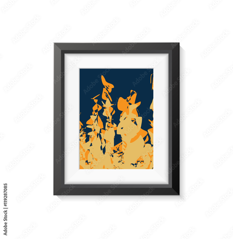 Poster realistic minimal isolated black frame with abstract art scene on white background for presentations