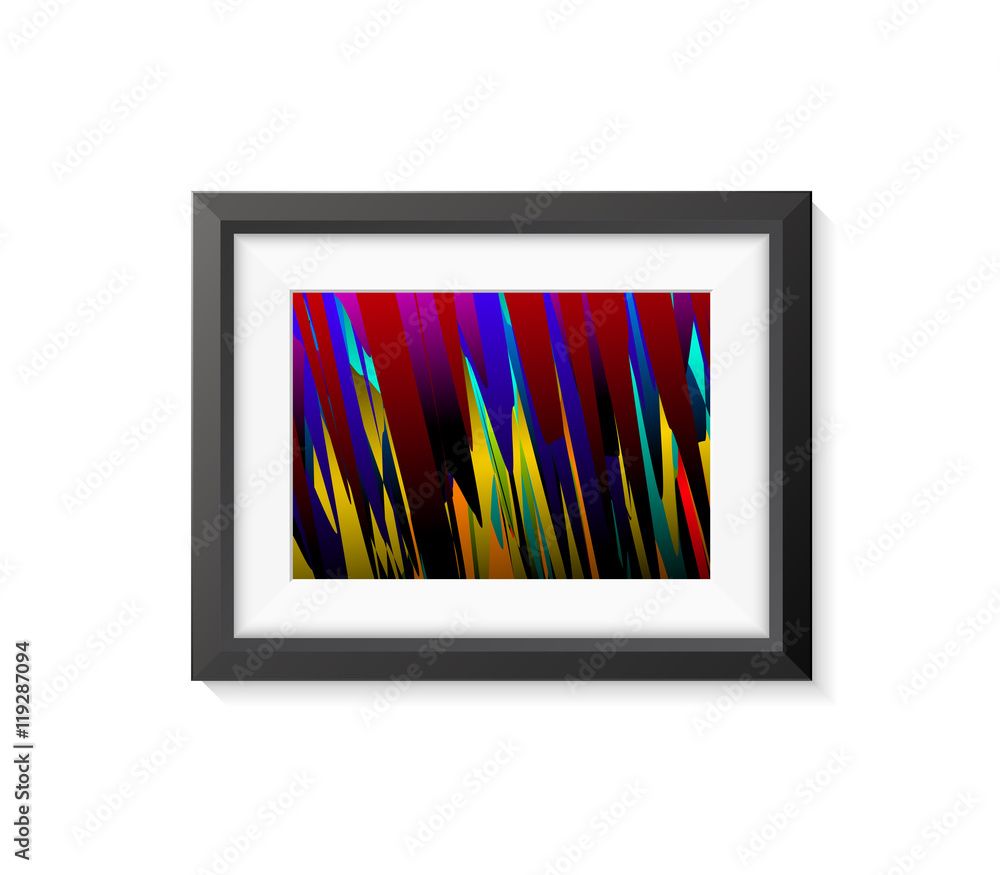 Poster realistic minimal isolated black frame with abstract art scene on white background for presentations