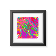 Realistic Minimal Isolated Black Frame with Abstract Art Scene on White Background for Presentations. Vector Elements.