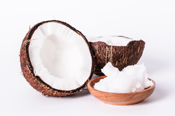 Coconut on wooden table.Vintage filter. Organic healthy food concept.Beauty and SPA concept.