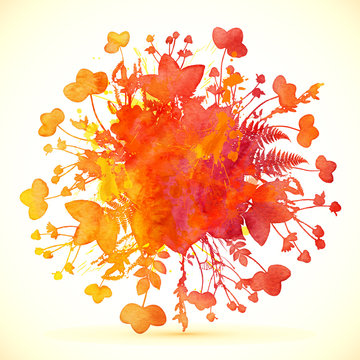 Watercolor painted autumn leaves vector banner
